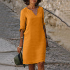 Women’s Elegant V-Neck Knee-Length Dress Orange