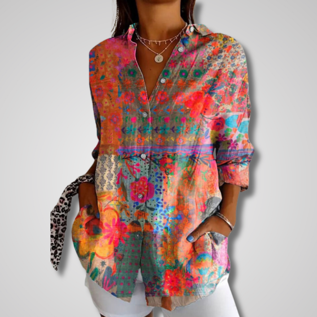 Women’s Vintage Casual Blouse - Relaxed Summer Top Rainbow