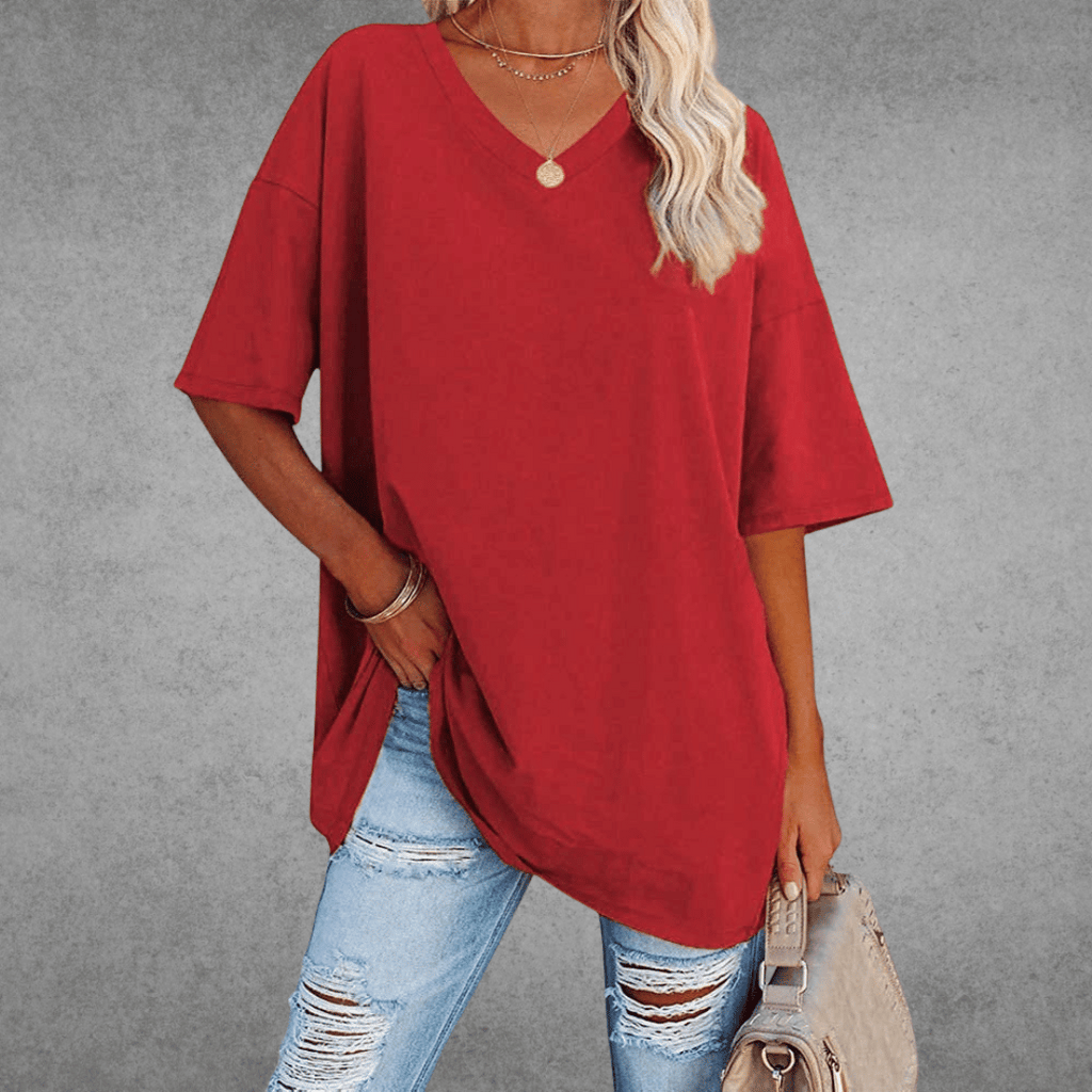 Women’s Relaxed Oversized V-Neck Top Red
