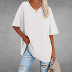 Women’s Relaxed Oversized V-Neck Top White