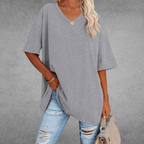 Women’s Relaxed Oversized V-Neck Top Light Gray