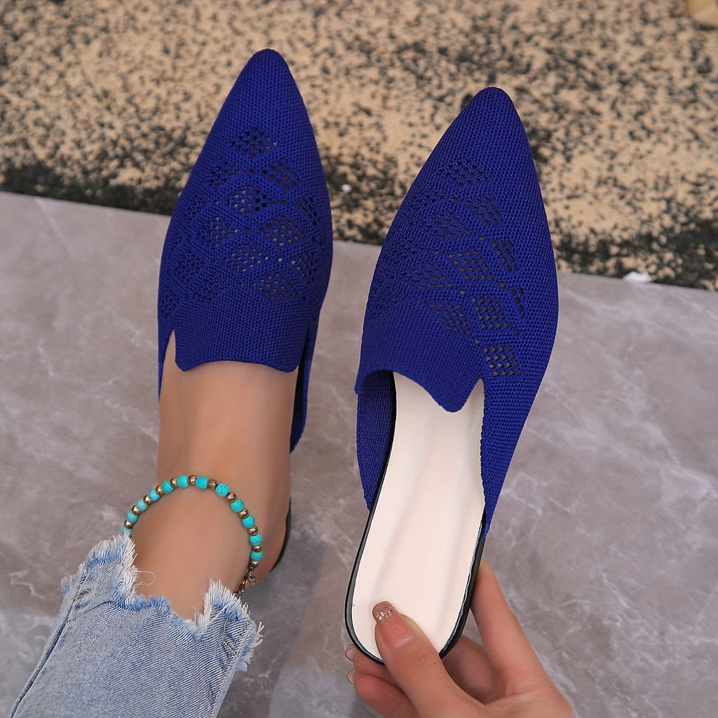 Women’s Knitted Flat Mules – Everyday Footwear Royal Blue