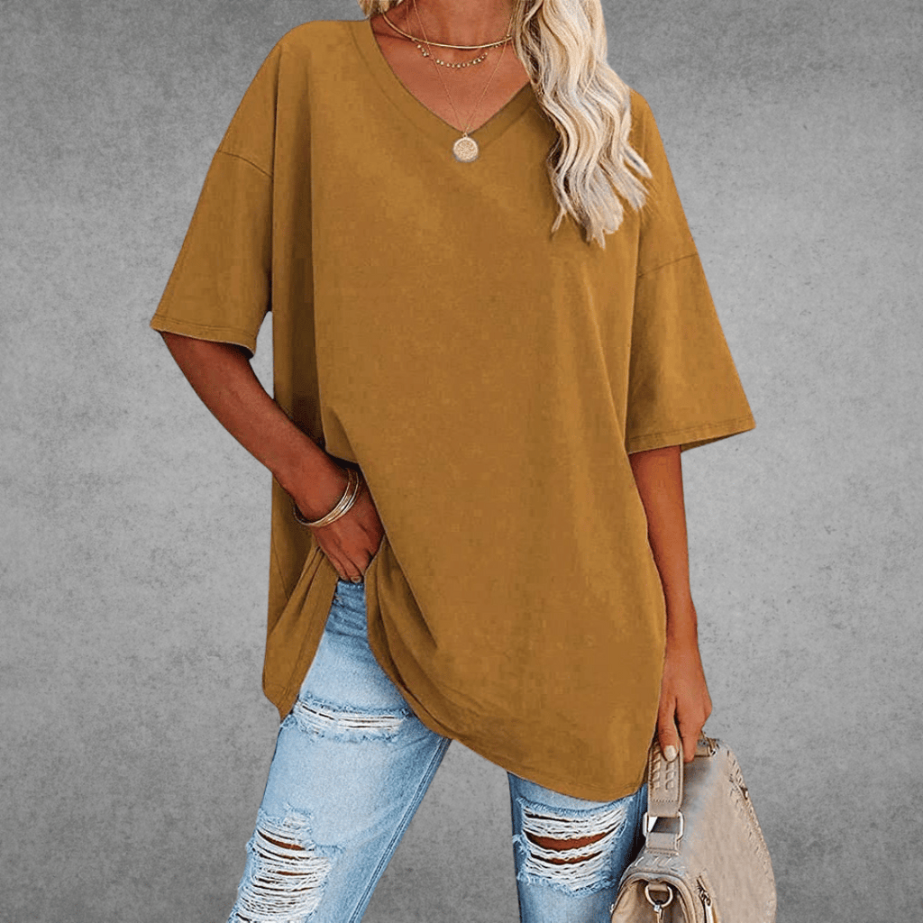 Women’s Relaxed Oversized V-Neck Top Brown