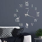 Elegant 3D Cat Wall Clock as a Stylish Interior Accent Silver