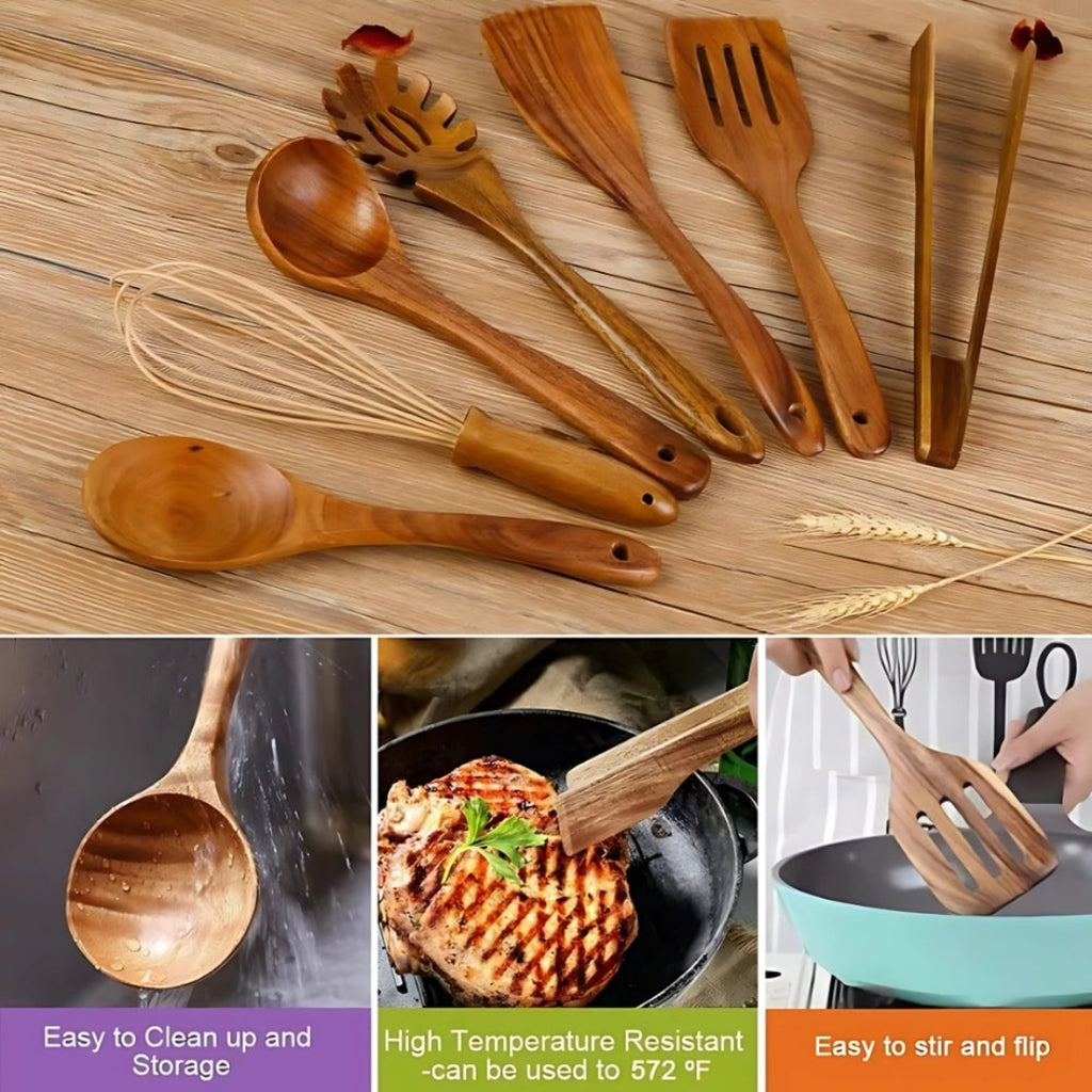 Minimal Wooden Kitchen Utensil Set 7 Piece Home Cooking