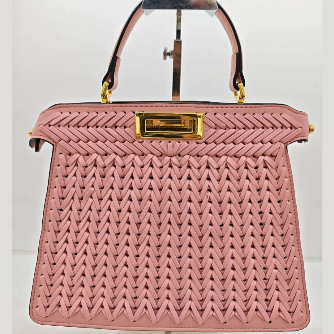 Alia | Women’s Woven Leather Handbag | With Crossbody Strap Light-Pink