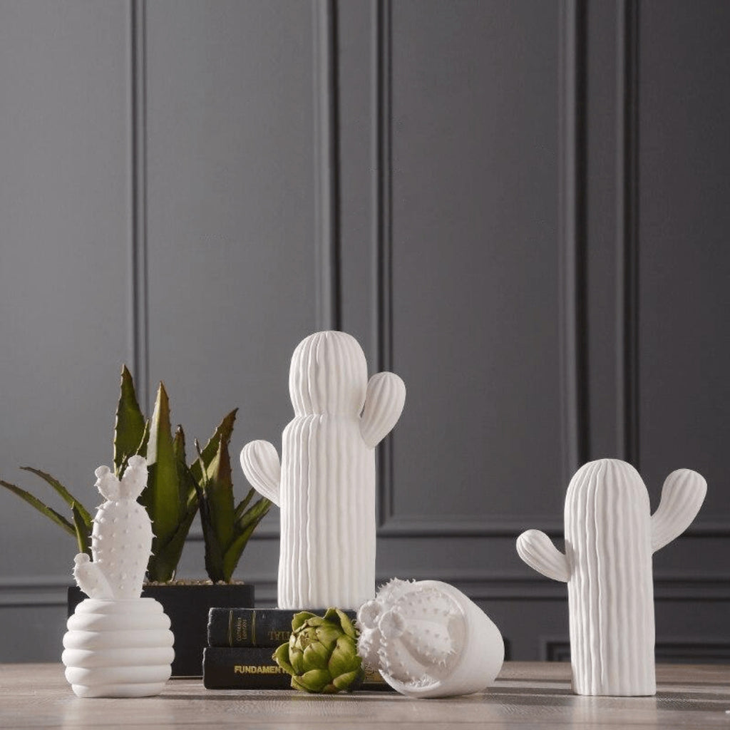Elegant Porcelain Cactus Collection | Modern Shelf Accent