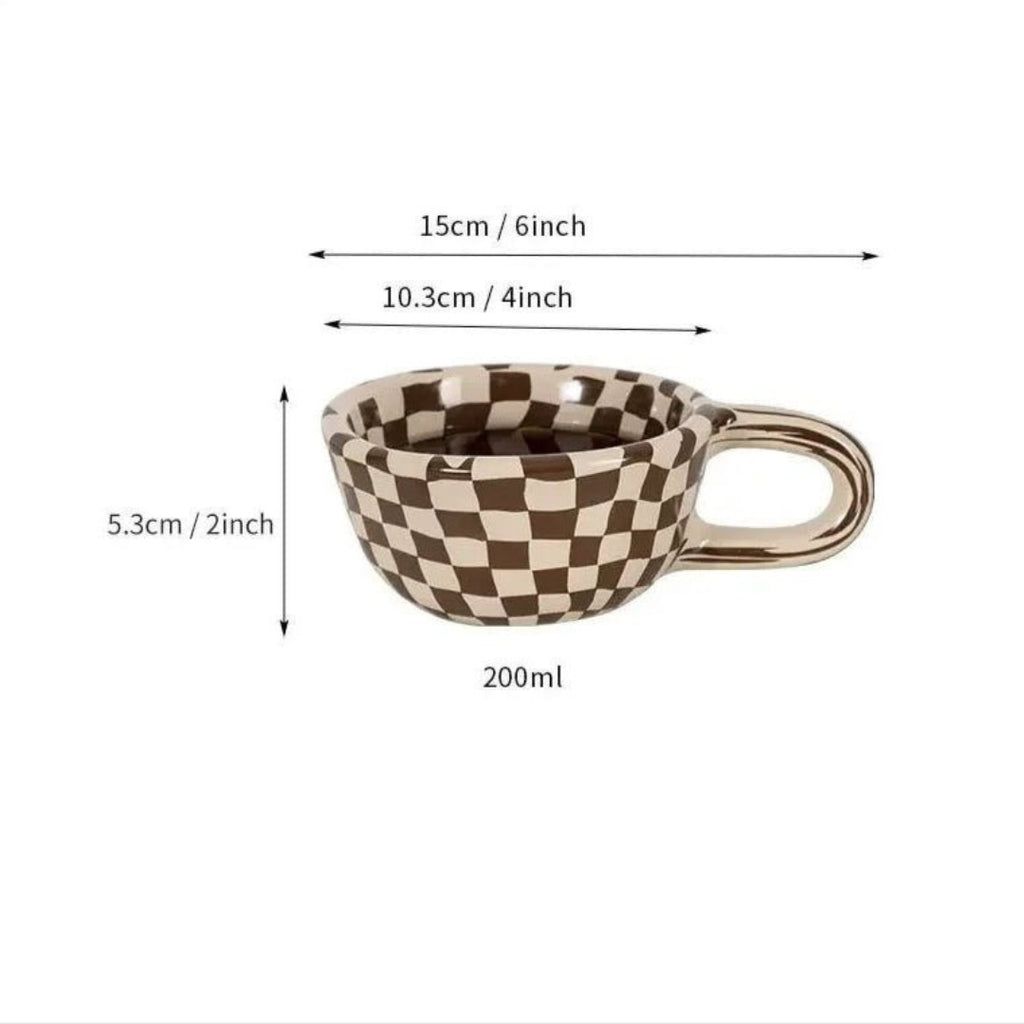 Graphic Checkered Ceramic Mug 200ml Daily Use Cup