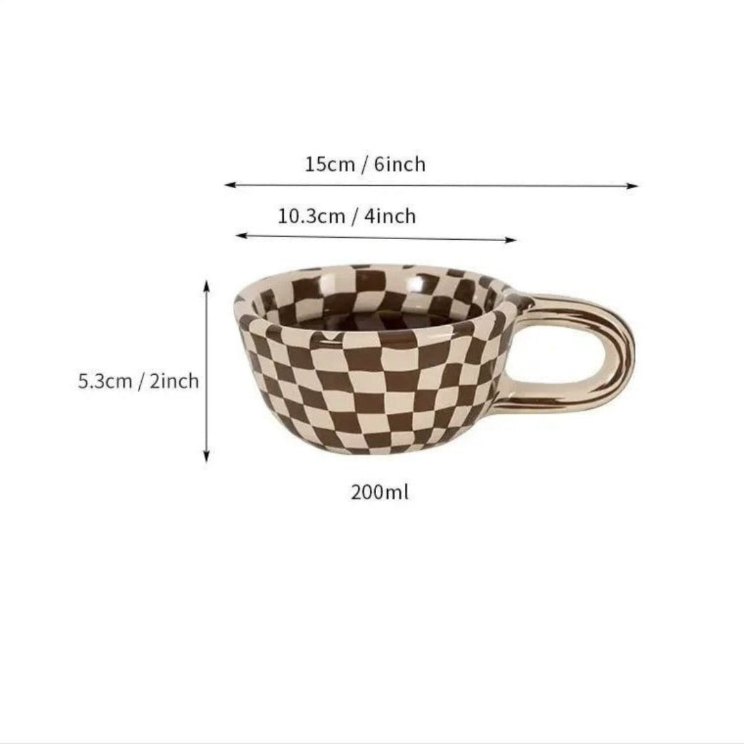 Graphic Checkered Ceramic Mug 200ml Daily Use Cup