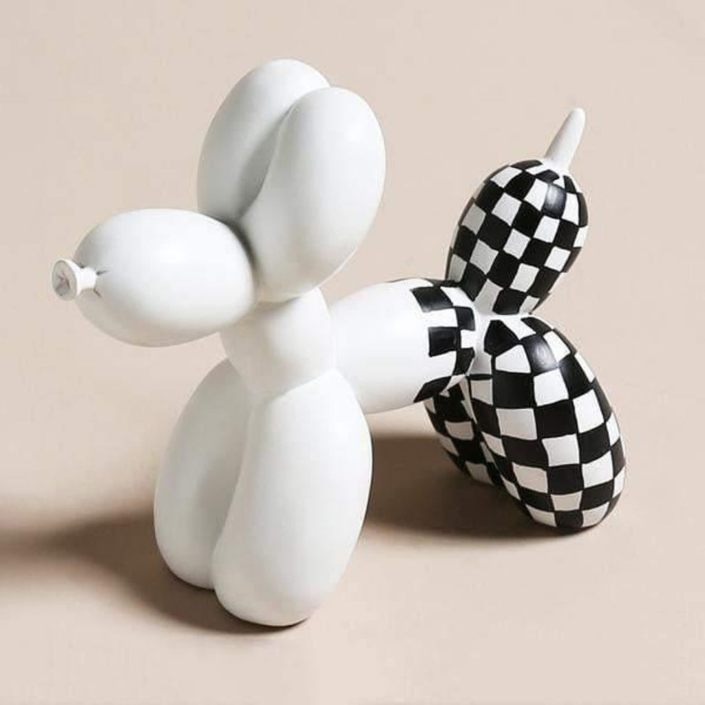 Balloon Dog Figurine for Modern Playful Home Decor Interior Checked White