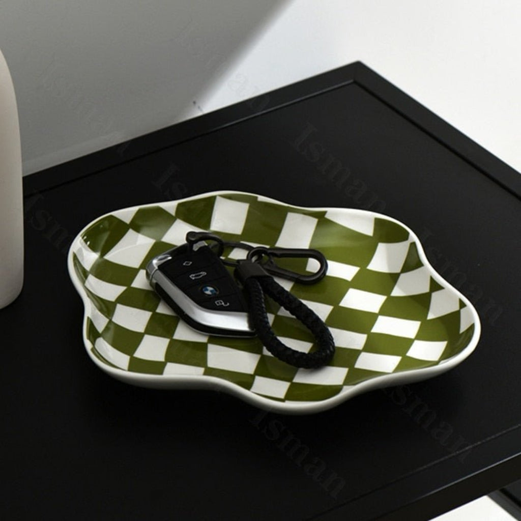 Contemporary Checkered Ceramic Storage Tray | Modern Living