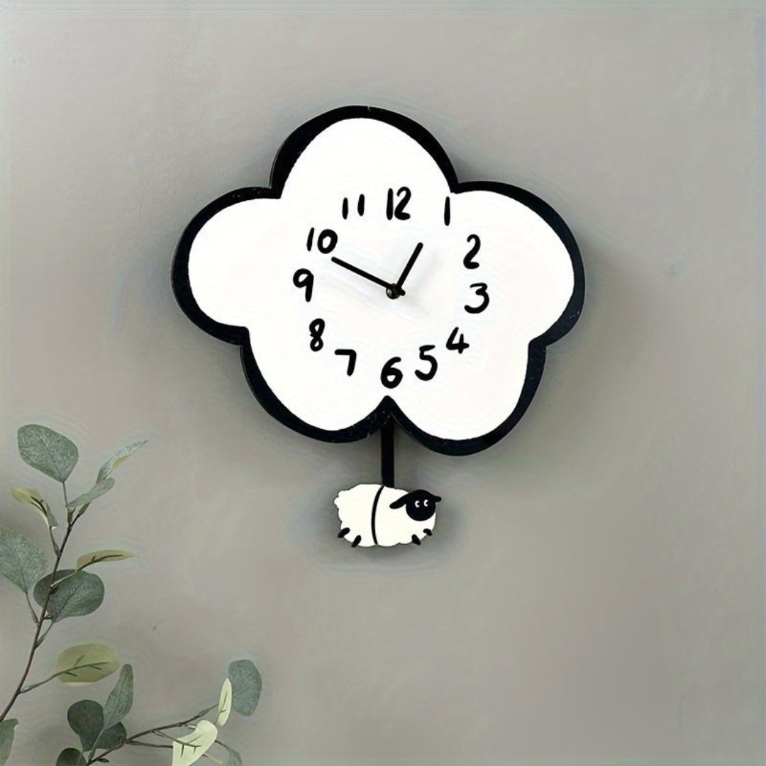 Whimsical Cartoon Wall Clock with Swinging Sheep | Fun Decor