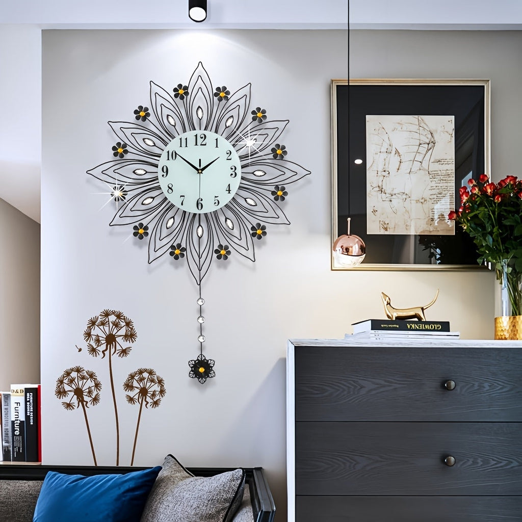 Opulent Floral Wall Clock with Gold Accents for Living Space