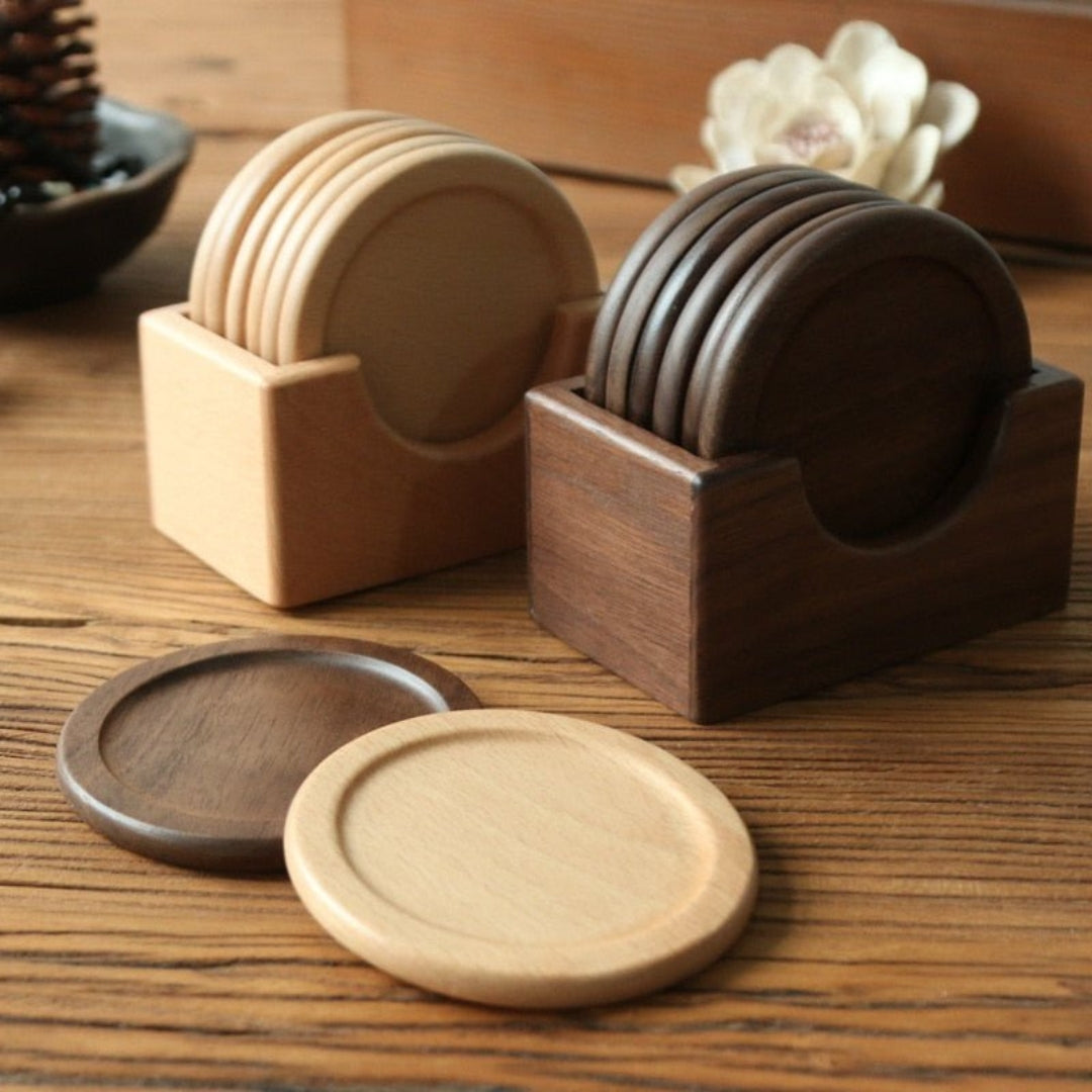 Traditional Japanese Wooden Coaster Set for Dining Tables Use
