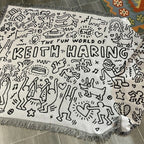Iconic Keith Haring Jigsaw Throw Blanket for Interior Decor Off-White