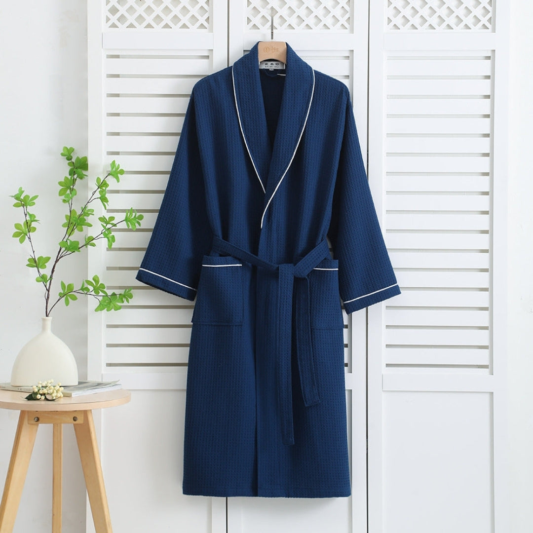 Plush Waffle Weave Bathrobe | Cozy Home and Lounge Use Navy