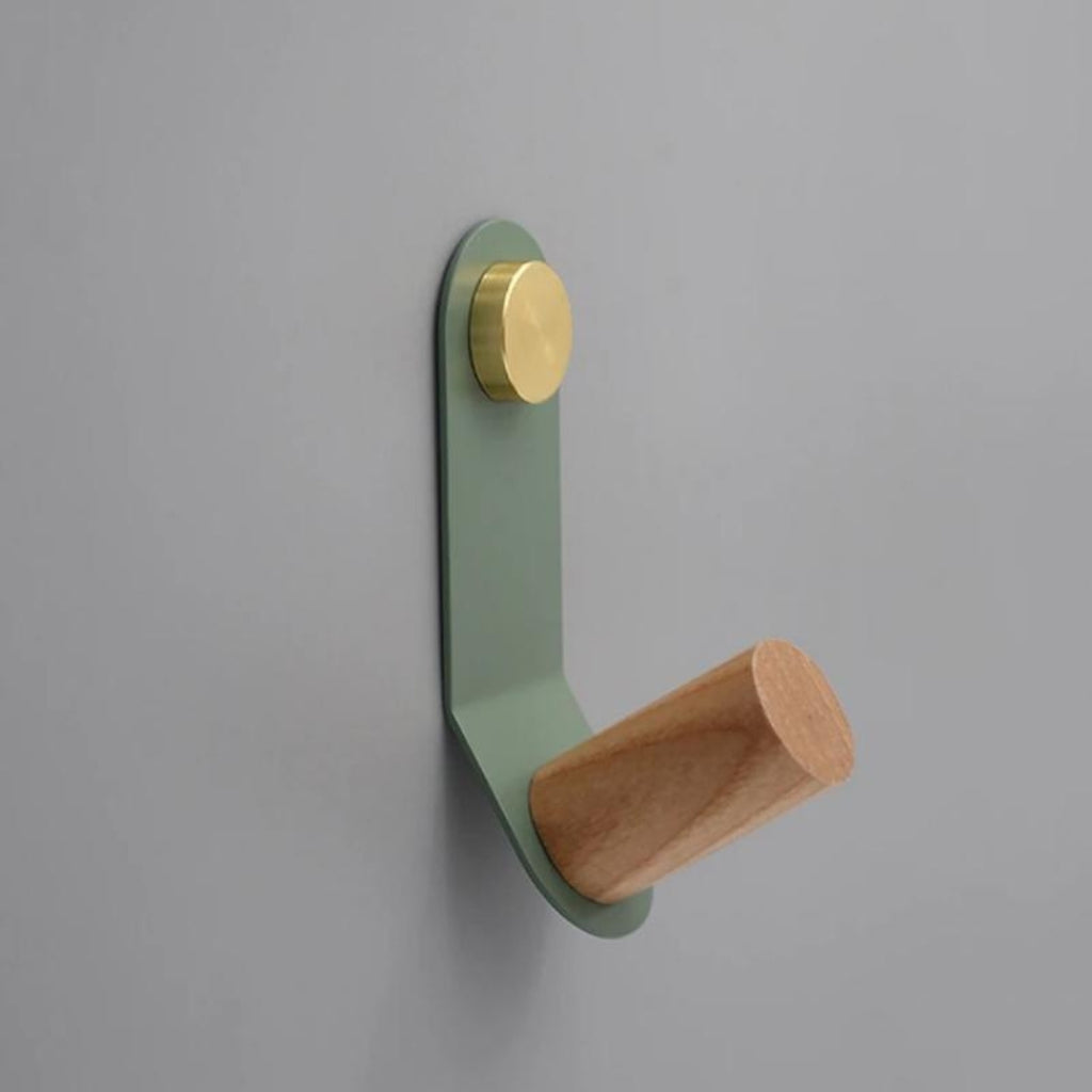 Nordic Pastel Wall Hook with Oak Wood and Brass Accent Trim