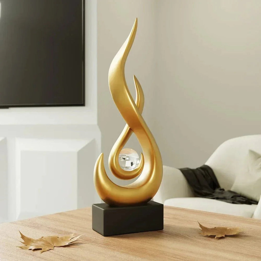 Abstract Flame Sculpture Ornament - Creative Ceramic Decor Gold