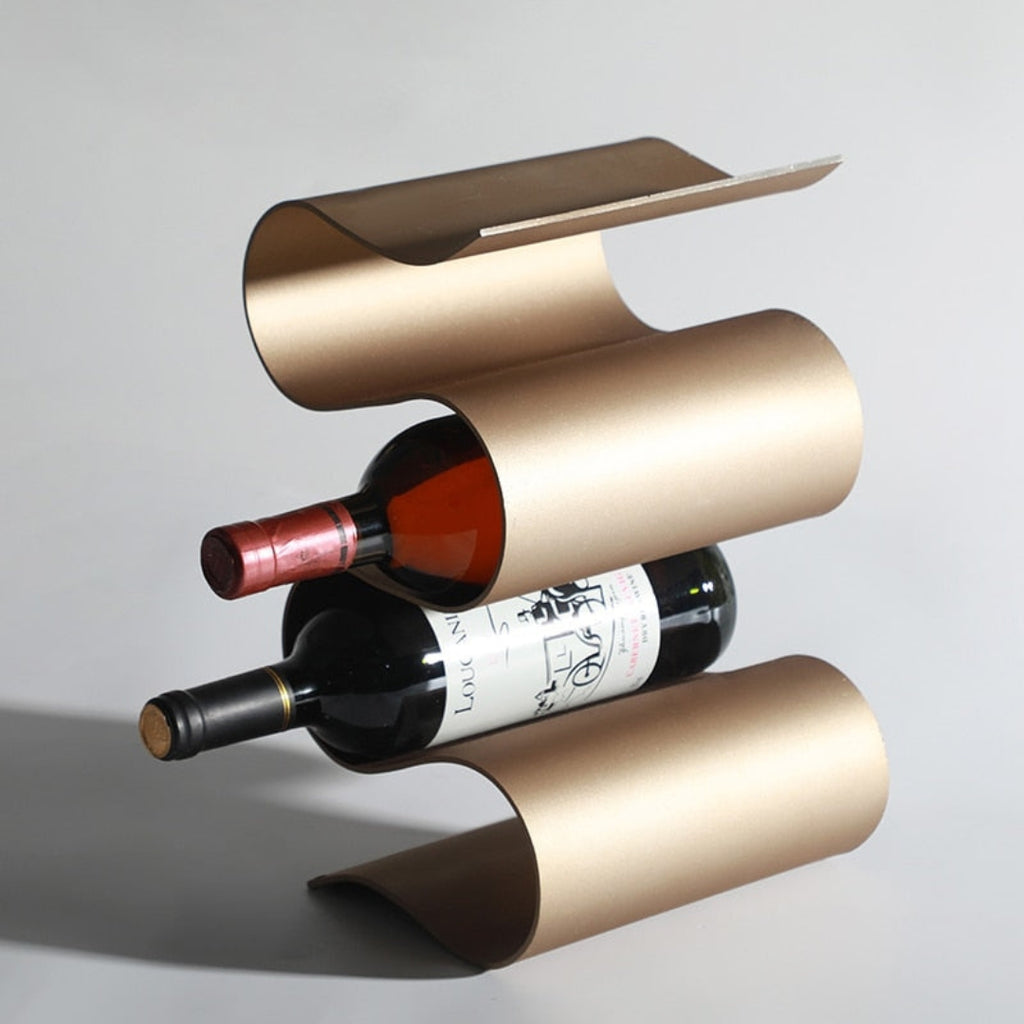 Contemporary Metal Wine Rack Display for Four Bottles Home Matte Gold