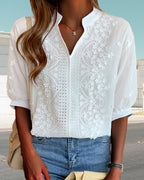 Women’s Elegant V Neck Puff Sleeve Blouse for Summer
