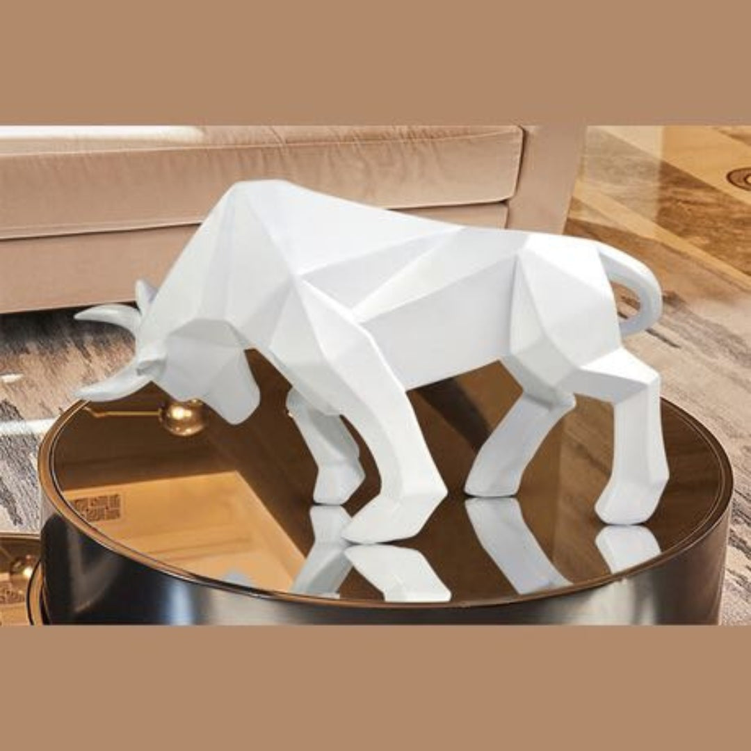 Dynamic Charging Bull Statue | Contemporary Decor Statement Off-White