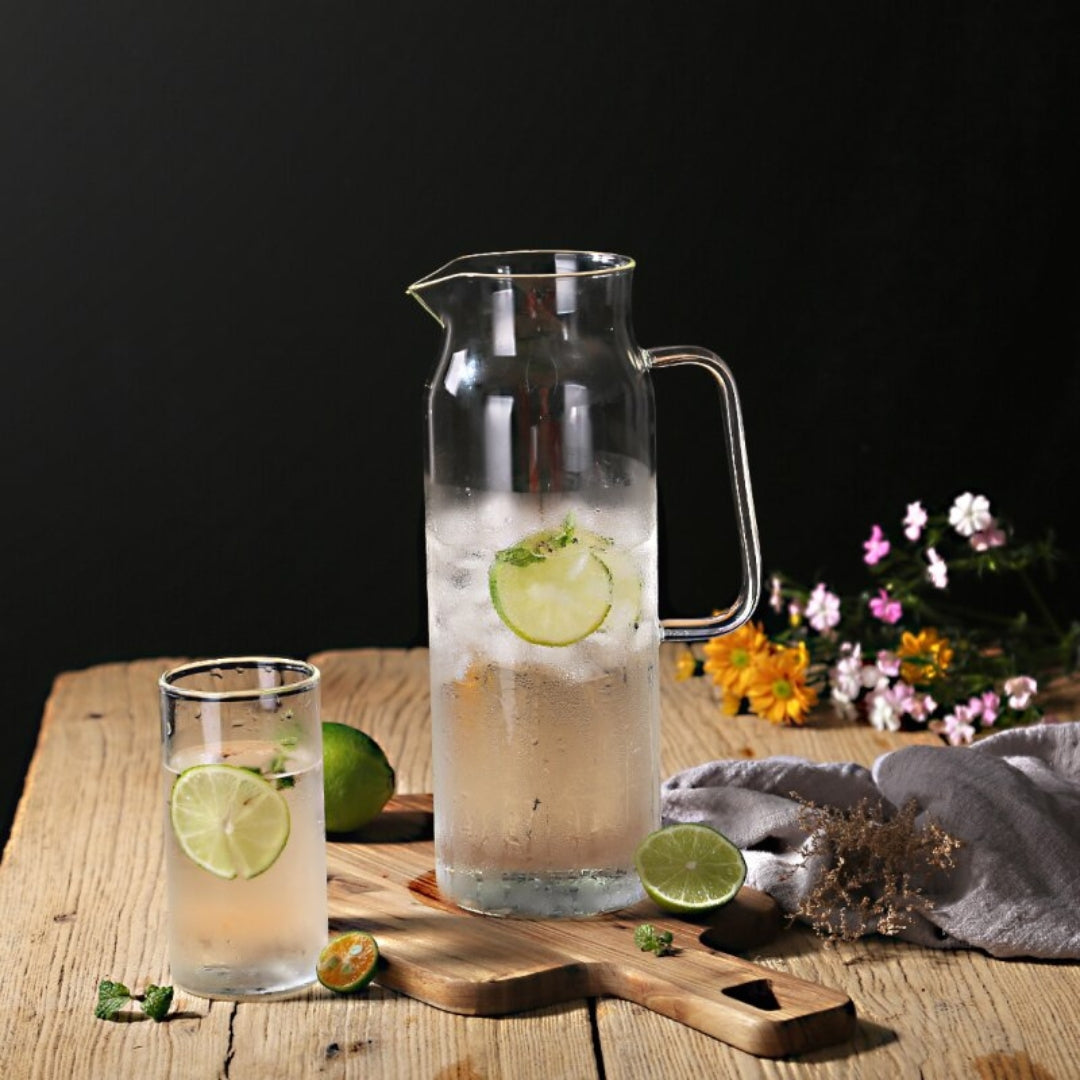 Elegant Glass Water Pitcher with Heat Resistant Steel Lid 1.2 Litre
