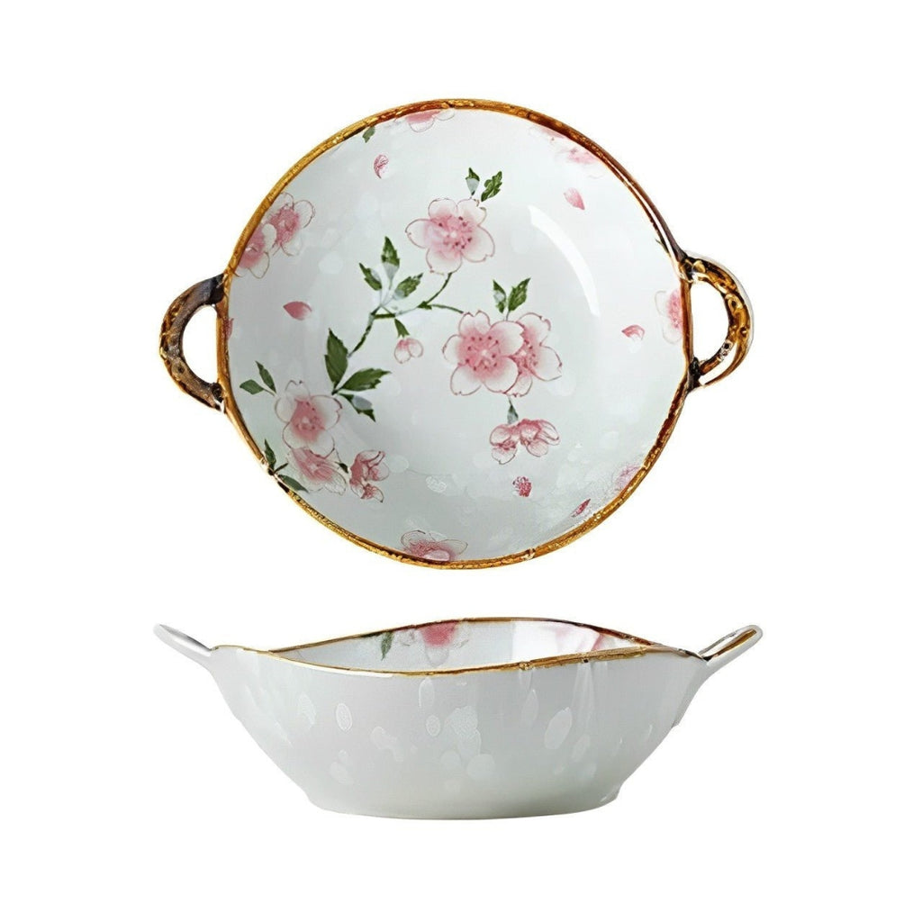 Minimalist Japanese Noodle Bowls | Ramen Soup Serving Set Pink and green floral