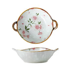 Minimalist Japanese Noodle Bowls | Ramen Soup Serving Set Pink and green floral