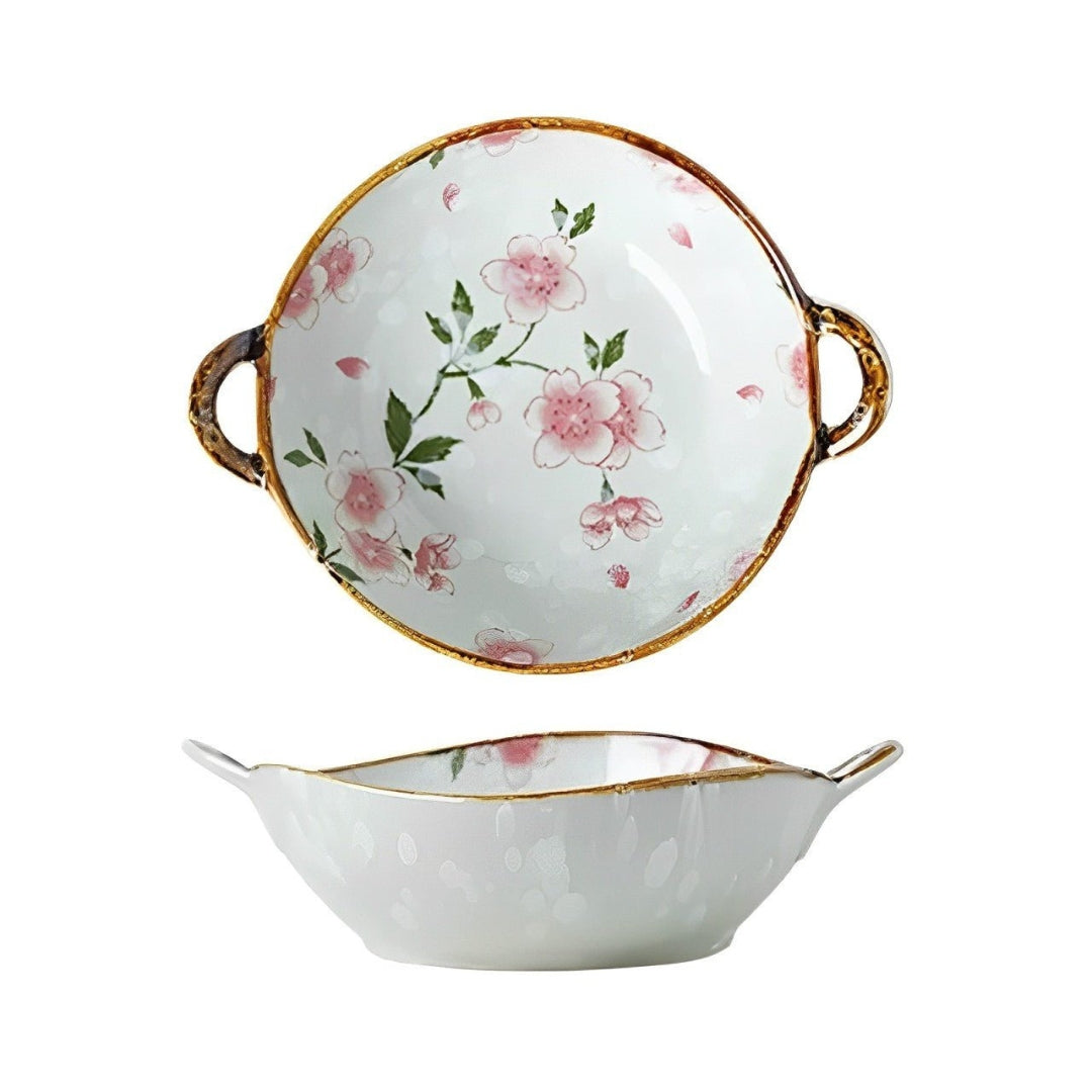Minimalist Japanese Noodle Bowls | Ramen Soup Serving Set Pink and green floral