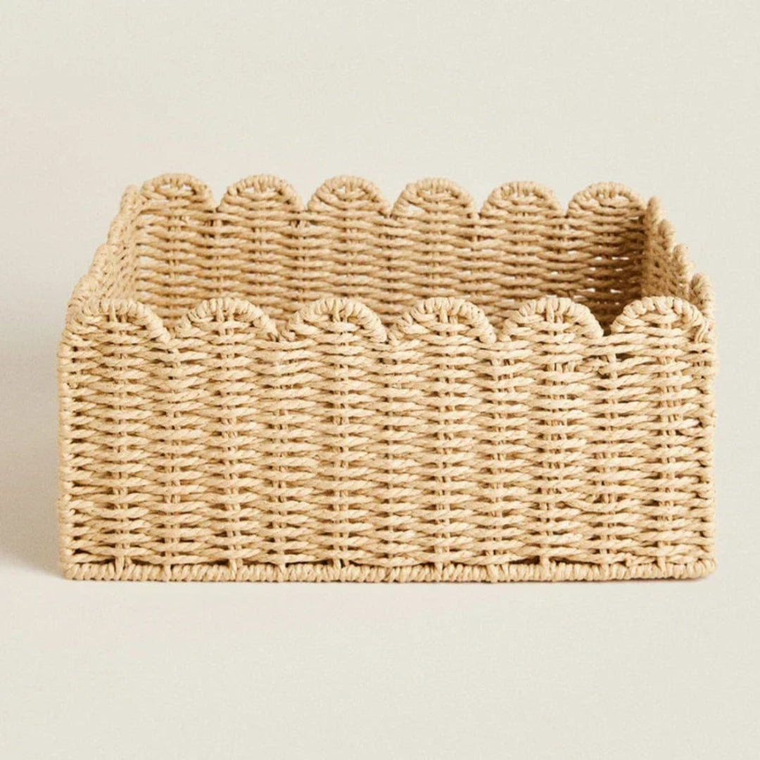 Handwoven Wicker Storage Basket | Minimal Wave Edge Storage Medium (36*27*15cm)