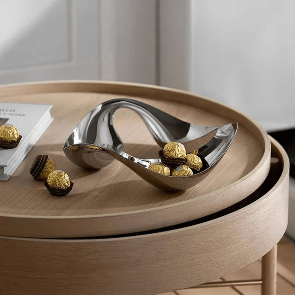 Modern Round Stainless Steel Serving Tray for Living Room