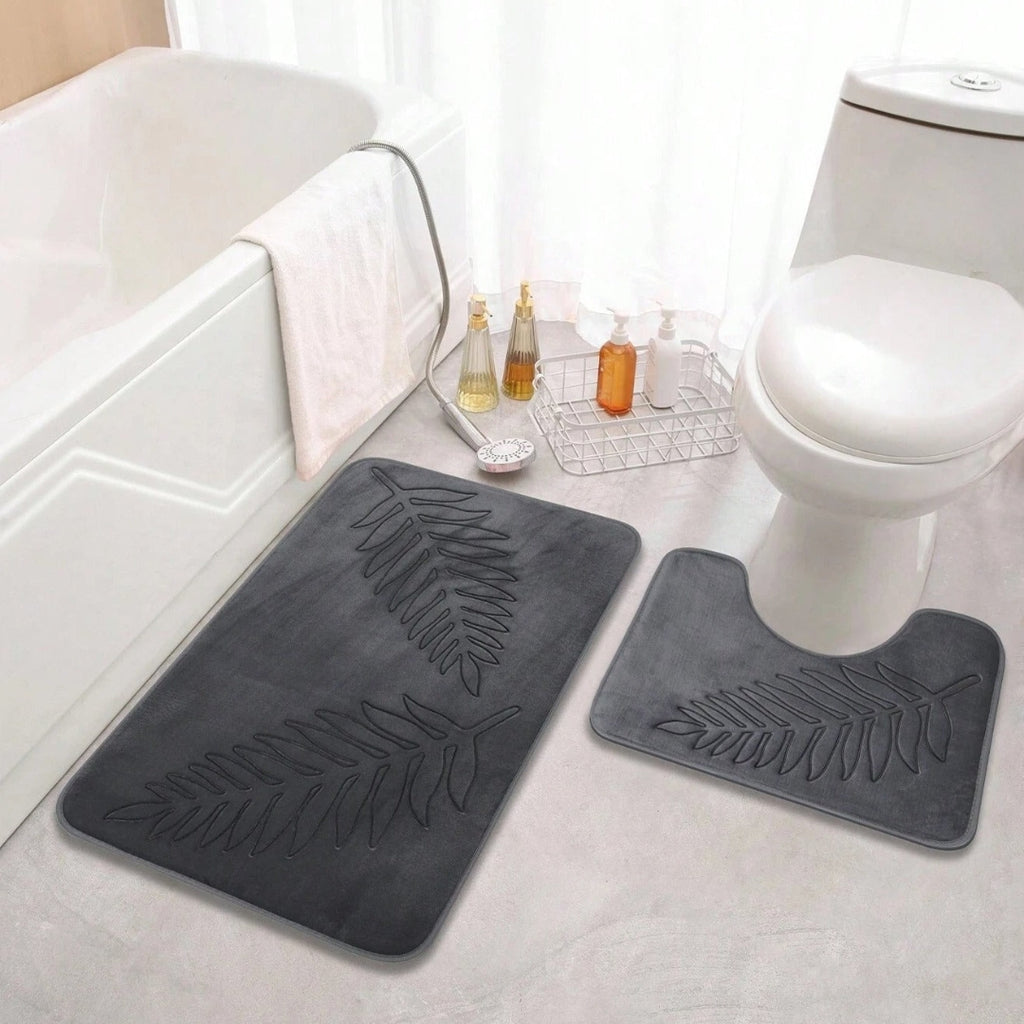 Minimalist Memory Foam Bath Mat Set for Cushioned Feel Use Gray