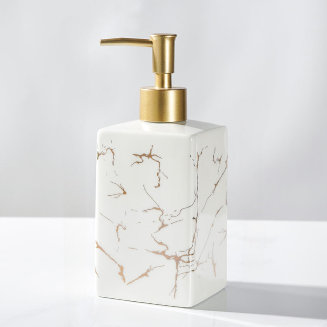 Minimalist Marble Ceramic Soap and Shampoo Dispenser Pump White