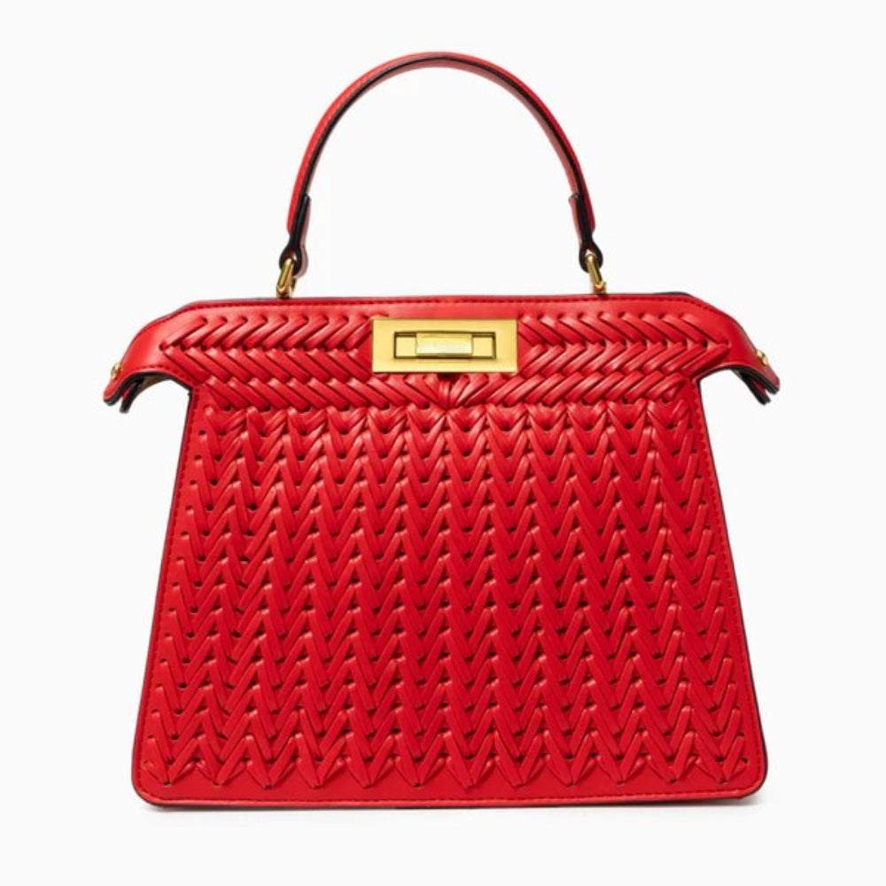 Alia | Women’s Woven Leather Handbag | With Crossbody Strap Red