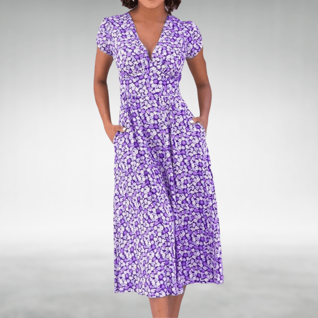 Women’s Elegant Floral Summer Dress – Relaxed Summer Dress Purple