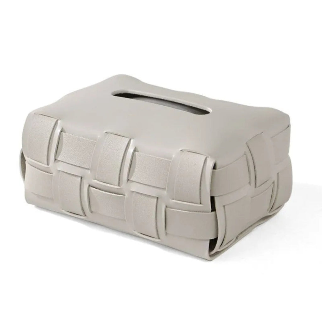 Minimalist Woven Tissue Box Cover | Contemporary Decor Set Gray