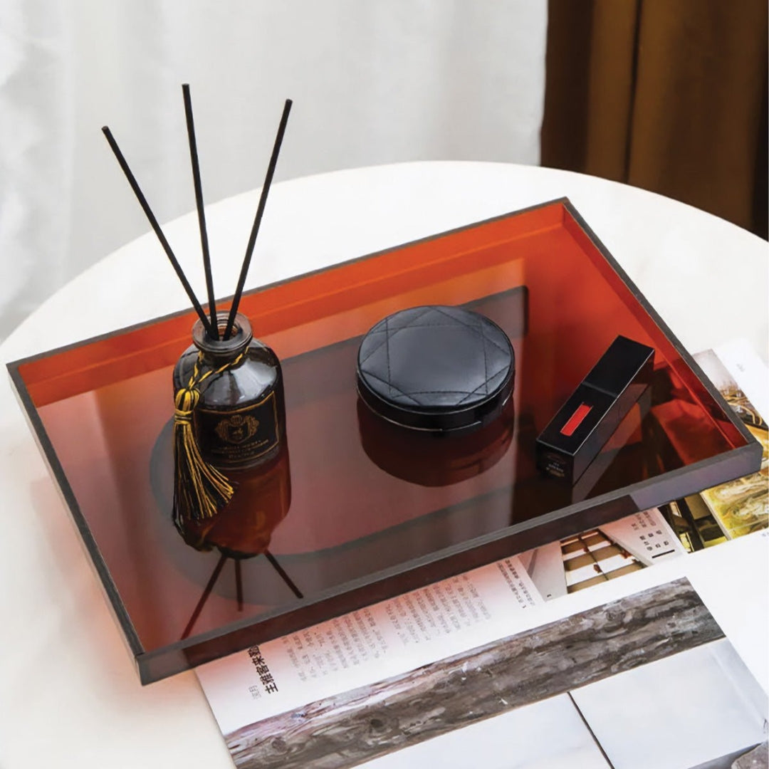 Minimal Orange Acrylic Serving Tray for Rectangular Round Use
