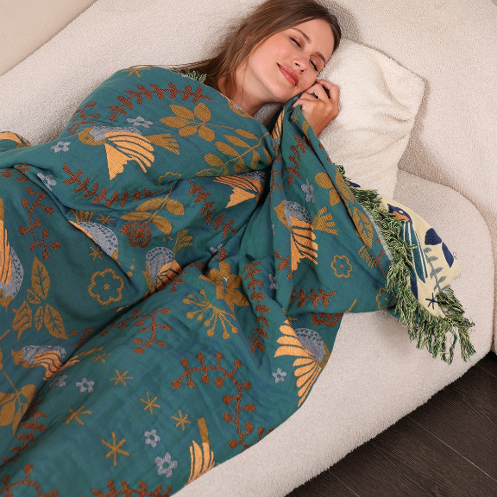 Scandinavian Reversible Throw | Nordic Bird Pattern Style