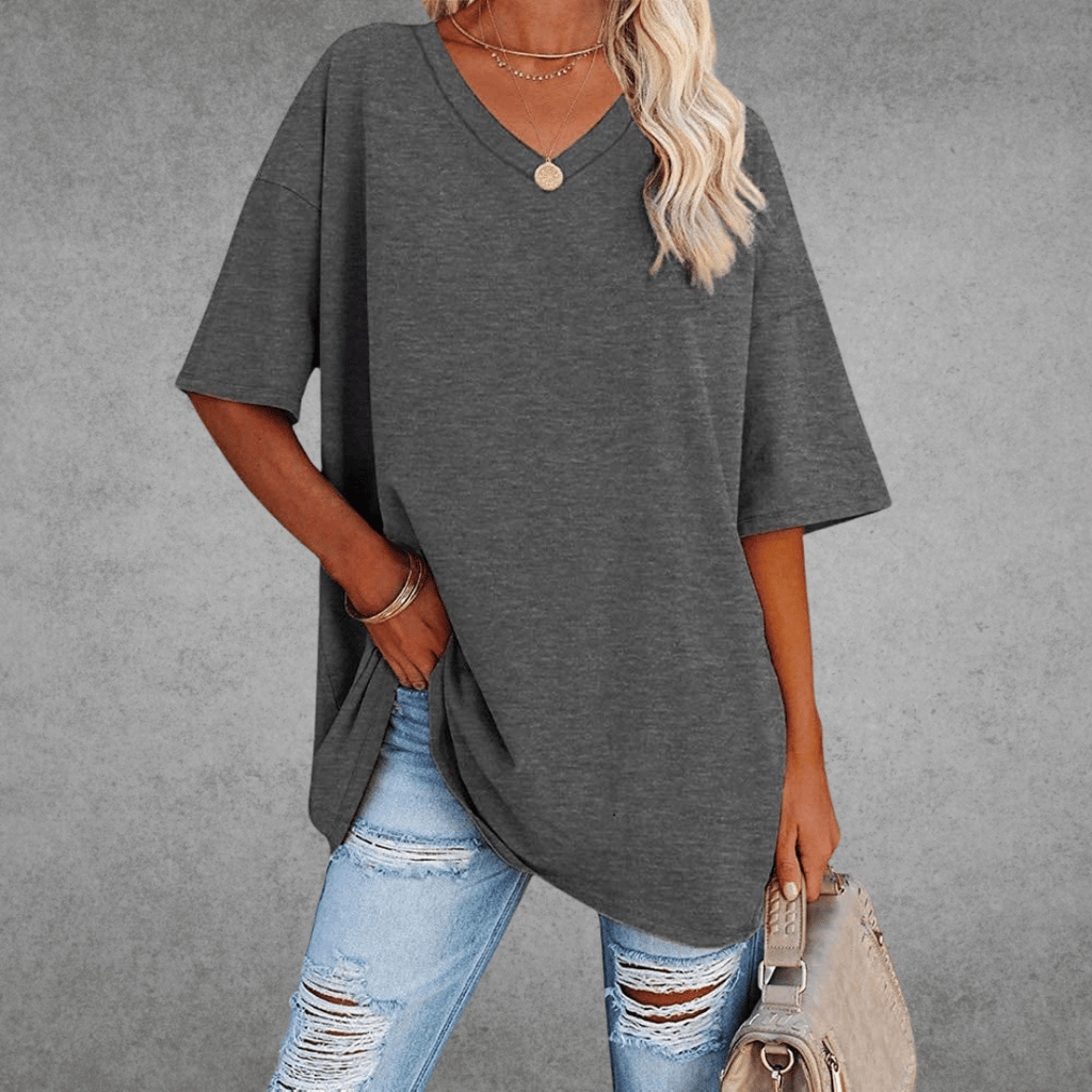 Women’s Relaxed Oversized V-Neck Top Dark Gray