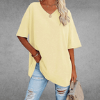 Women’s Relaxed Oversized V-Neck Top Light Yellow