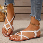Women’s Braided Flat Sandals for Spring and Summer Casual Wear White