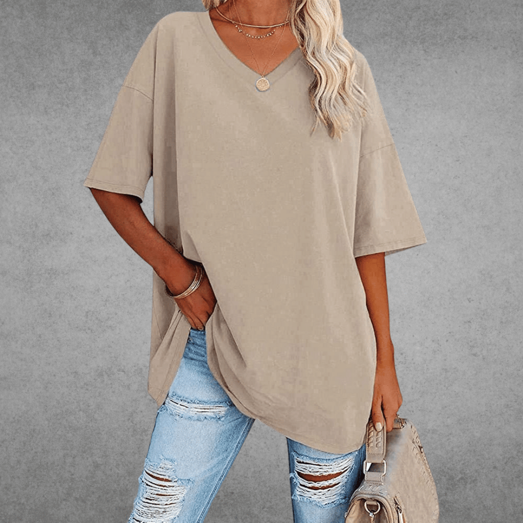 Women’s Relaxed Oversized V-Neck Top Beige