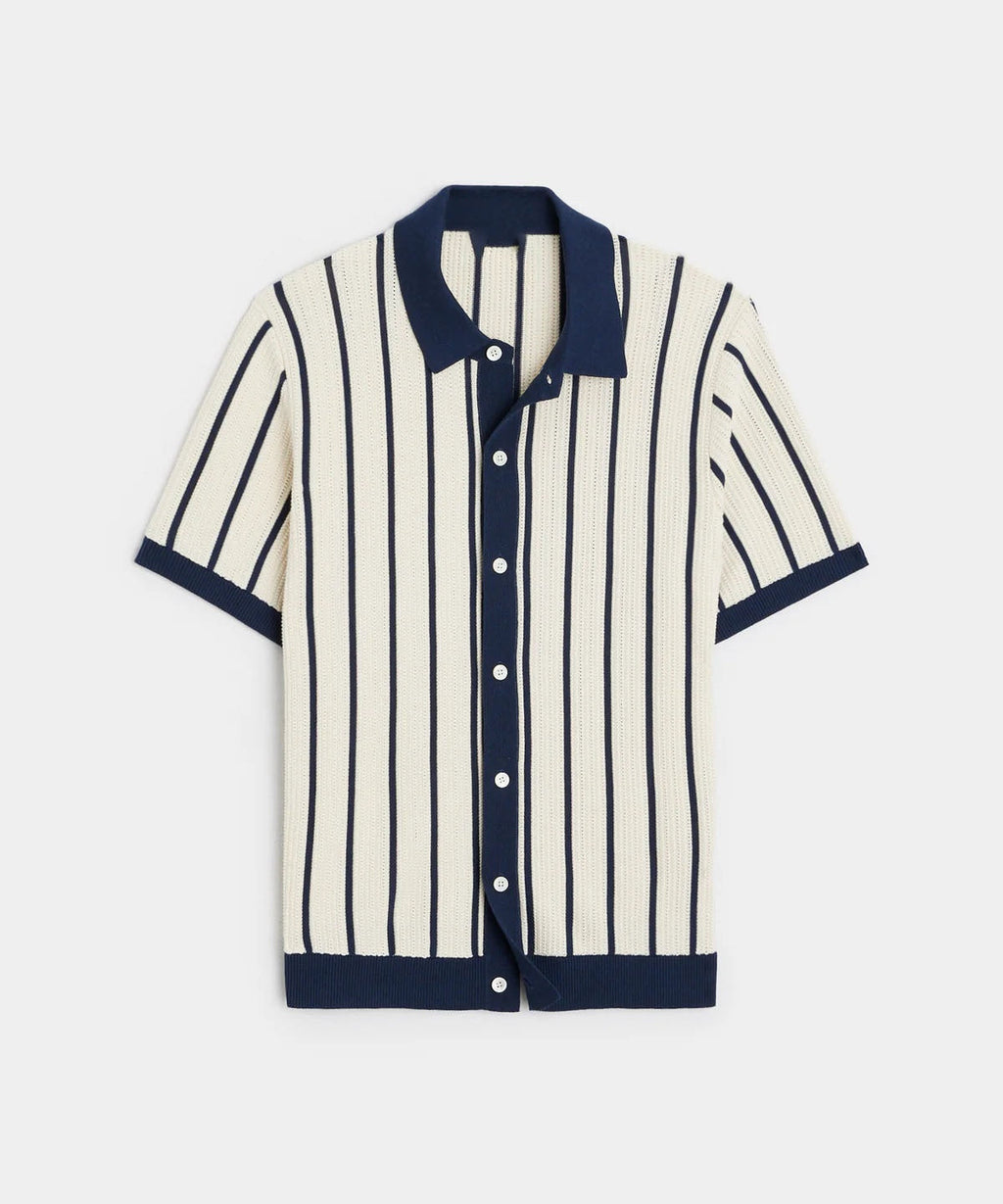 Men’s Short Sleeve Vertical Striped Button-Down Shirt