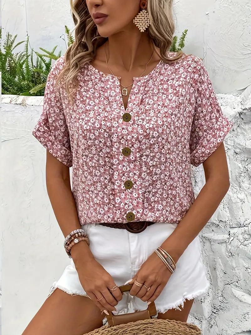 Women’s Chic Floral Summer Print Blouse – Casual Everyday Top