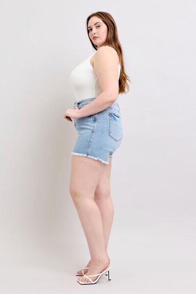 Women’s Plus Size Tummy Control Raw Hemmed Denim Shorts