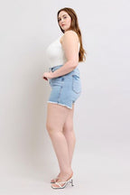 Women’s Plus Size Tummy Control Raw Hemmed Denim Shorts
