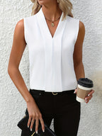 Women’s Elegant Sleeveless Blouse with Pleated Front White