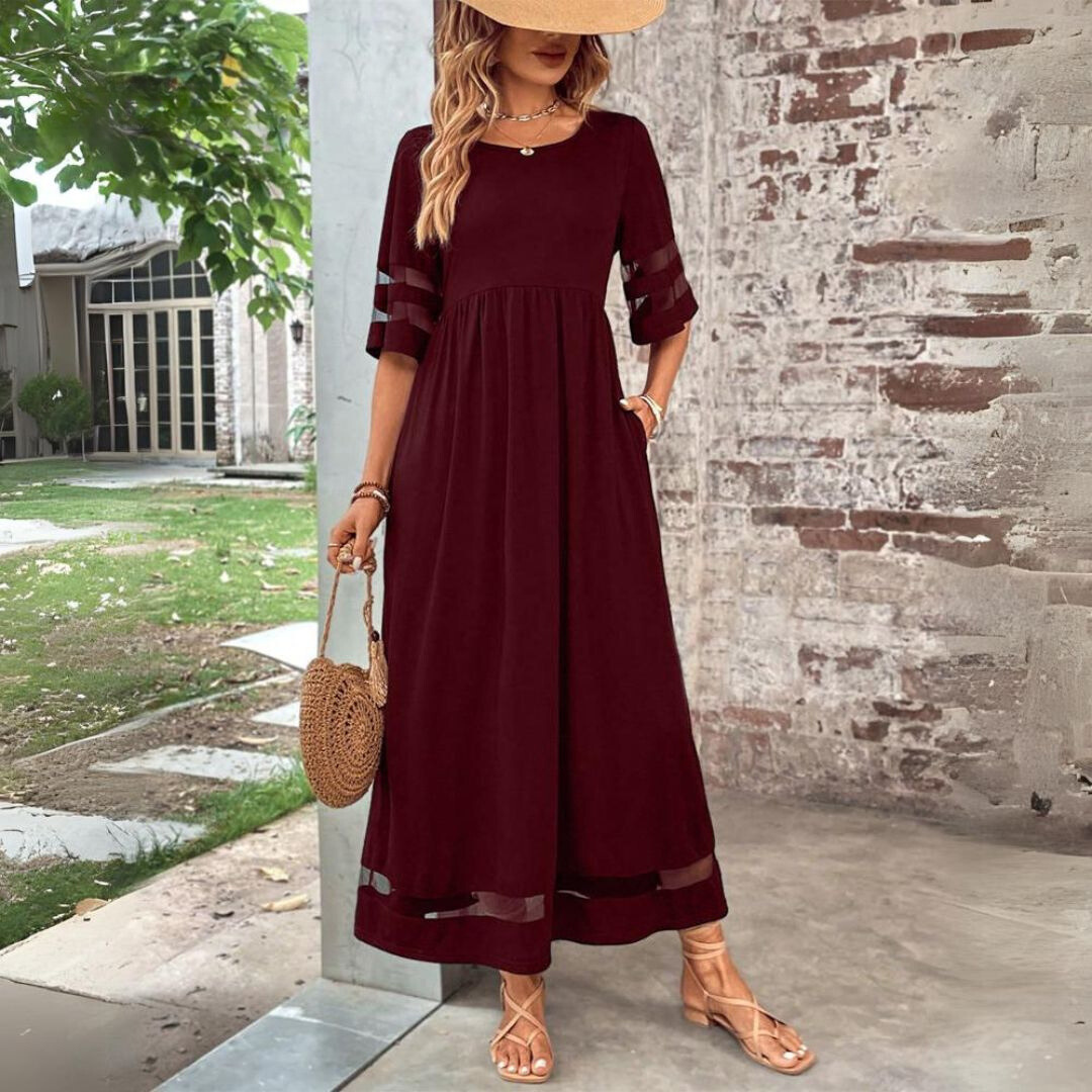 Women’s Elegant Maxi Dress with Statement Sleeves Burgundy