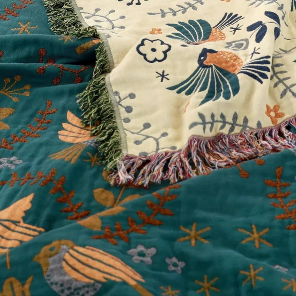 Scandinavian Reversible Throw | Nordic Bird Pattern Style