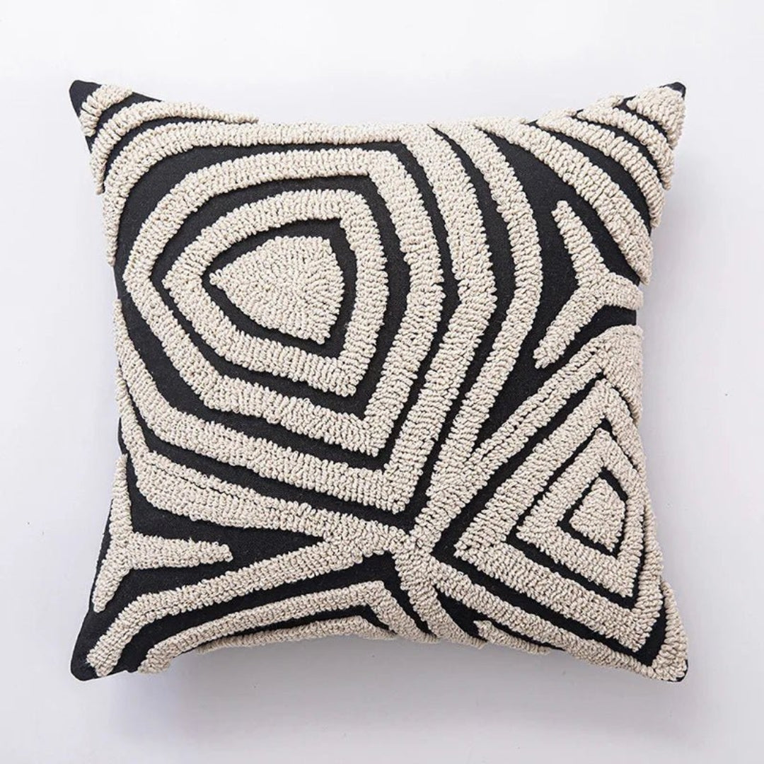 Hommfer – Beige and Black Geometric Tufted Cushion Cover Cushion cover B 45x45cm